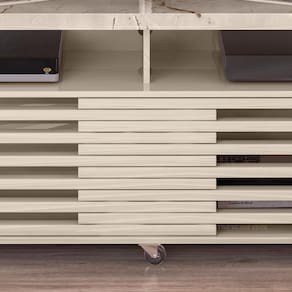 Miniatura Rack Madetec Cross com 182cm de Largura, 2 Portas e Nicho, Ideal para TV de Até 65” Calacata/Off White