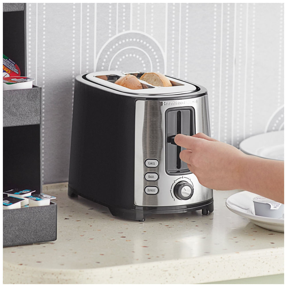 Miniatura Torradeira Bagel Extra Larga Hamilton Beach 22633G 2 Fatias Aço Escovado Preto 120V