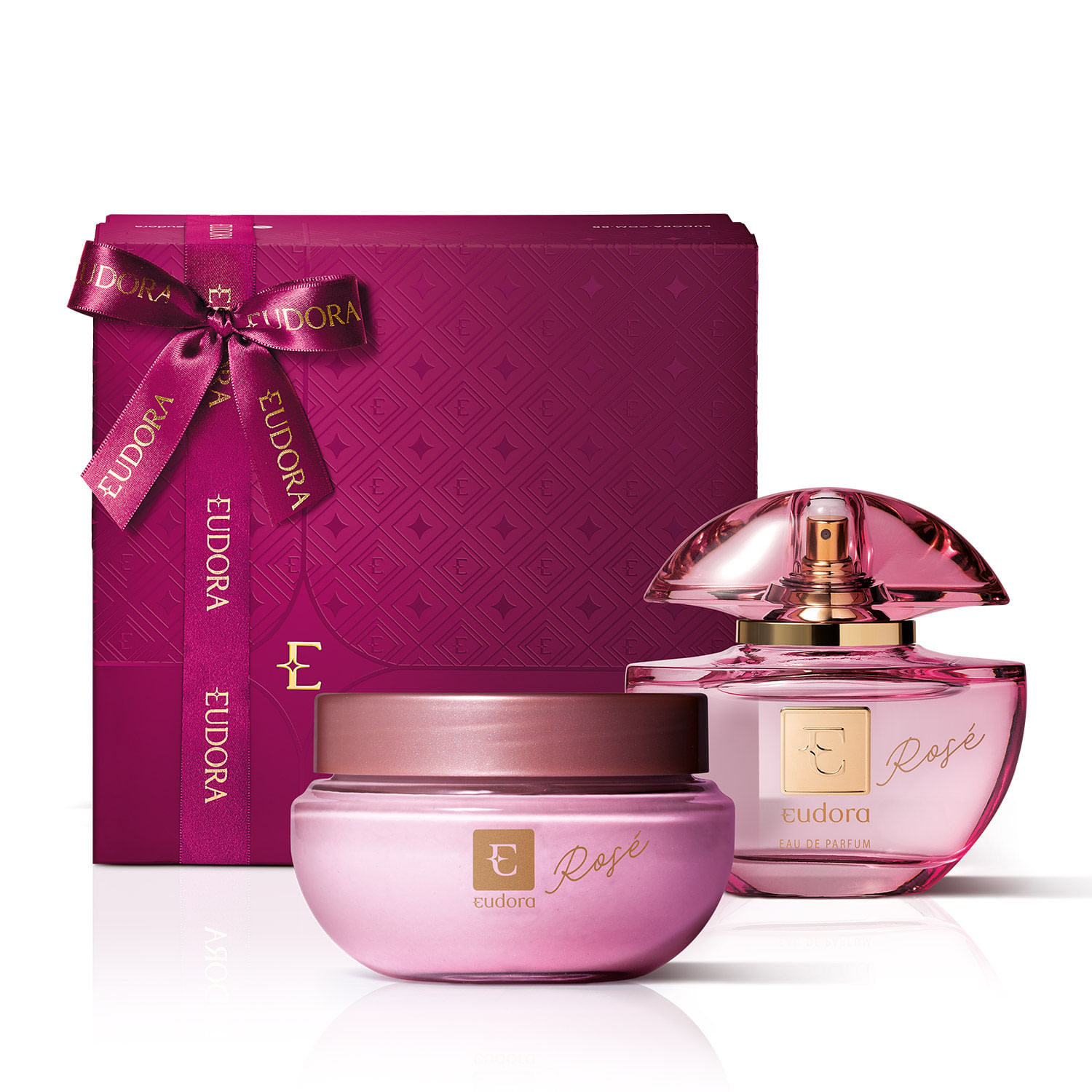 Miniatura Combo Presente de Natal Eudora Rosé: Eau de Parfum 75ml + Creme Corporal 250g + Caixa de Presente