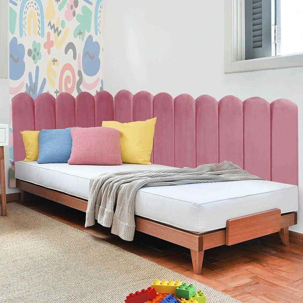 Miniatura Painel Cabeceira Em L Suspenso Loop Solteiro 100Cm Para Cama Box Suede Rosa Bebê