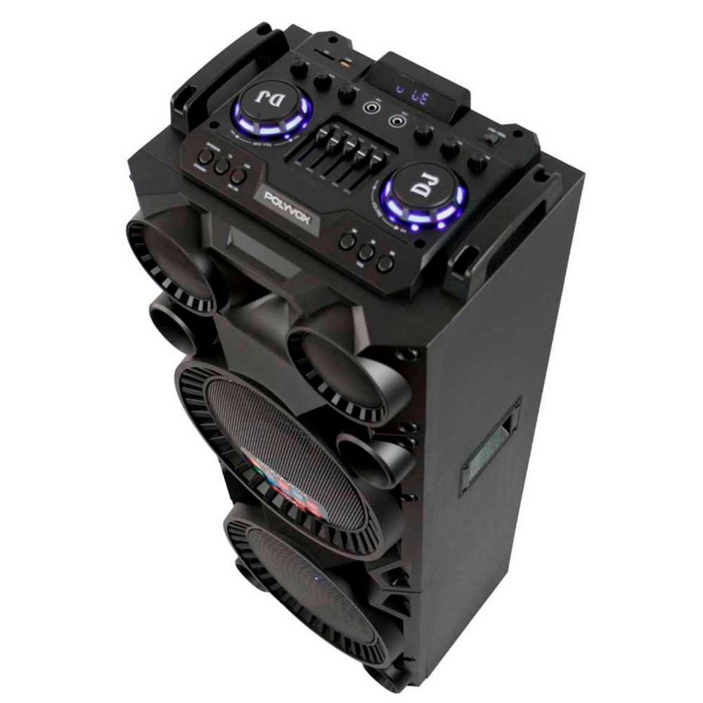 Miniatura Caixa de Som Torre Polyvox XT-1200T 1800W RMS Bluetooth 5.0 Efeito DJ Entrada para MIC TWS Preto - Bivolt