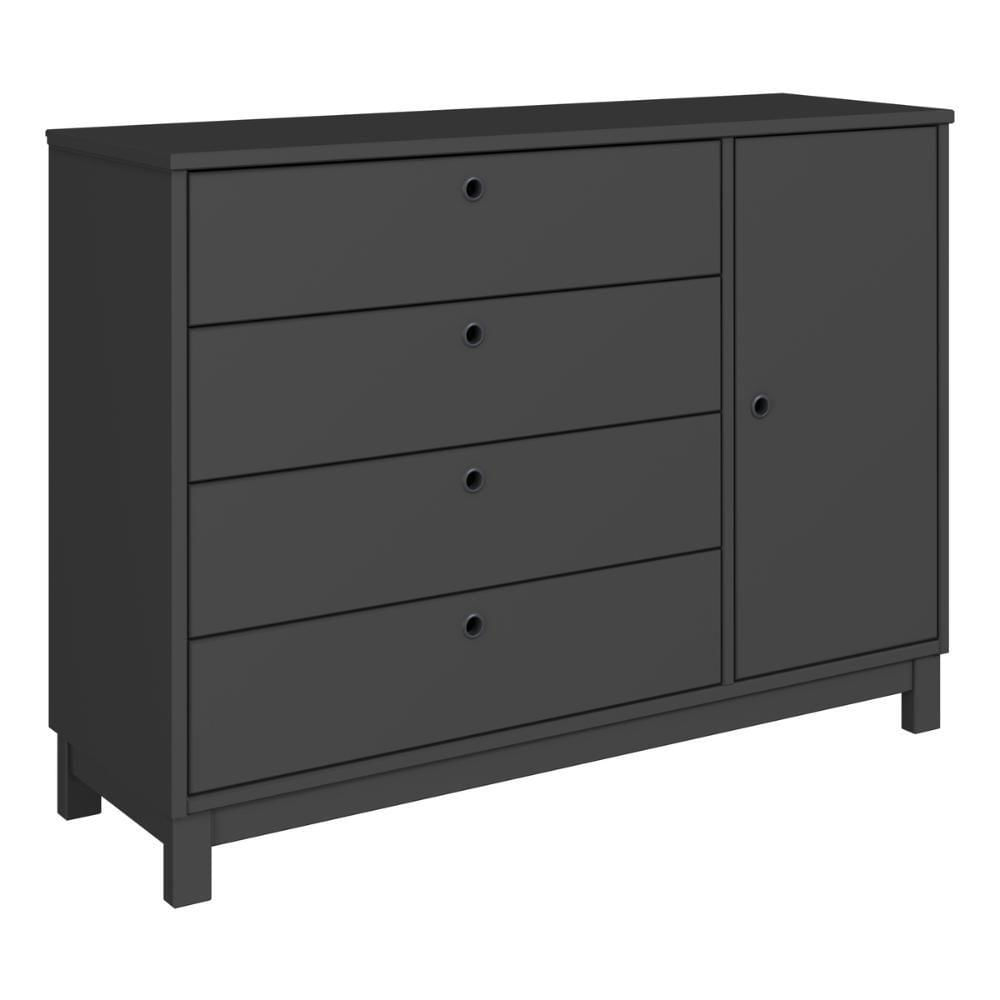 Miniatura Cômoda De Madeira Maciça Com 1 Porta E 4 Gavetas 110cm Multimóveis Cr35279 - Charcoal