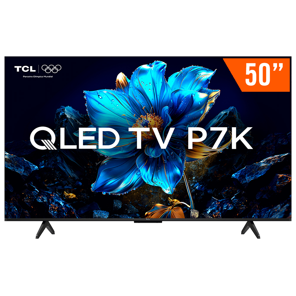 Smart TV QLED 50" Android TV Ultra HD 4K TCL 50P7K Comando de Voz Hands-Free Google TV Bluetooth