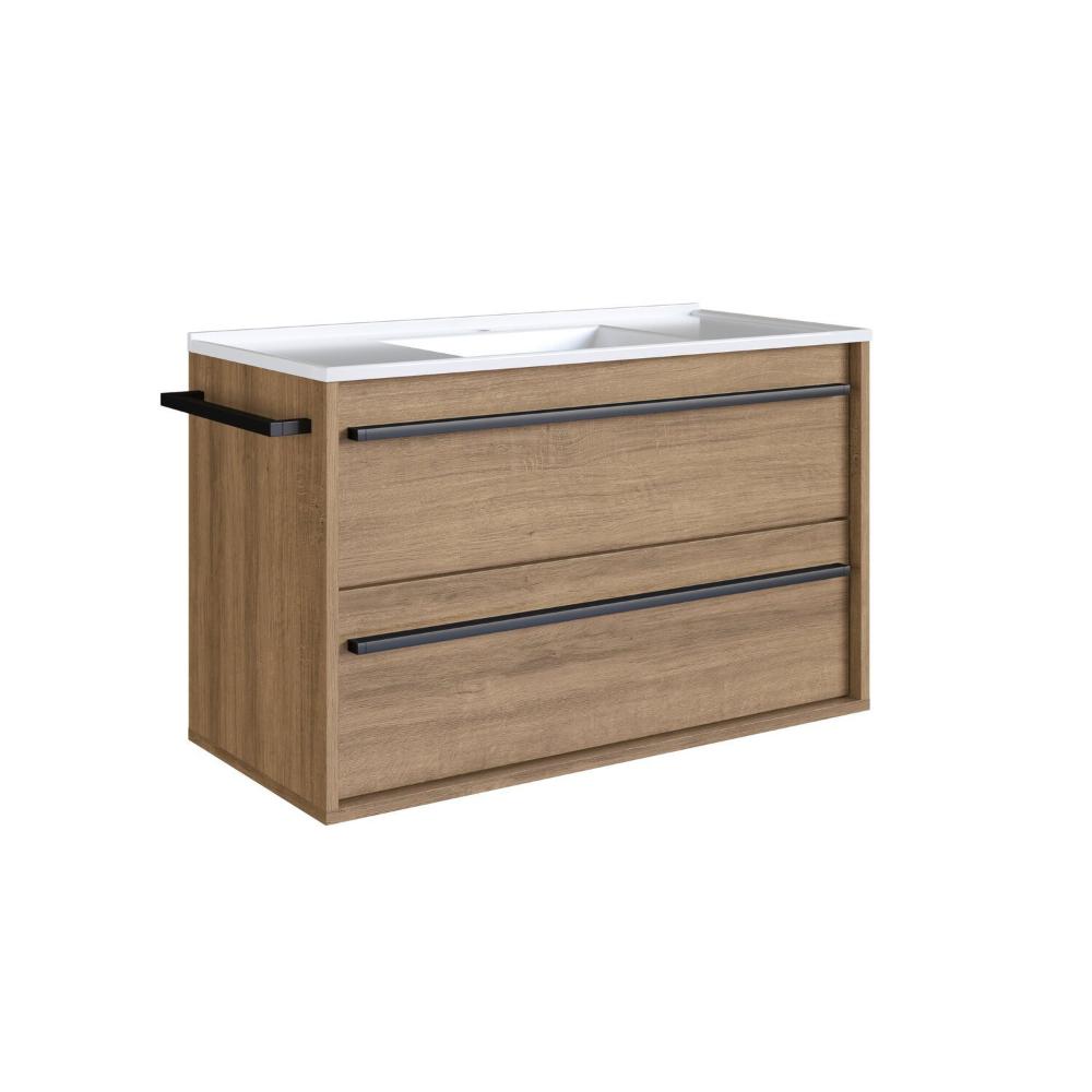 Miniatura Gabinete de Banheiro Suspenso 80cm com 1 Toalheiro 1 Porta 1 Gaveta Bh8030 com Lavatorio Mel