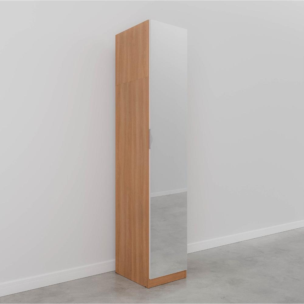 Guarda Roupa Hera 1 Porta com Espelho 6 Prateleiras CabeCasa MadeiraMadeira Branco Geada/Louro