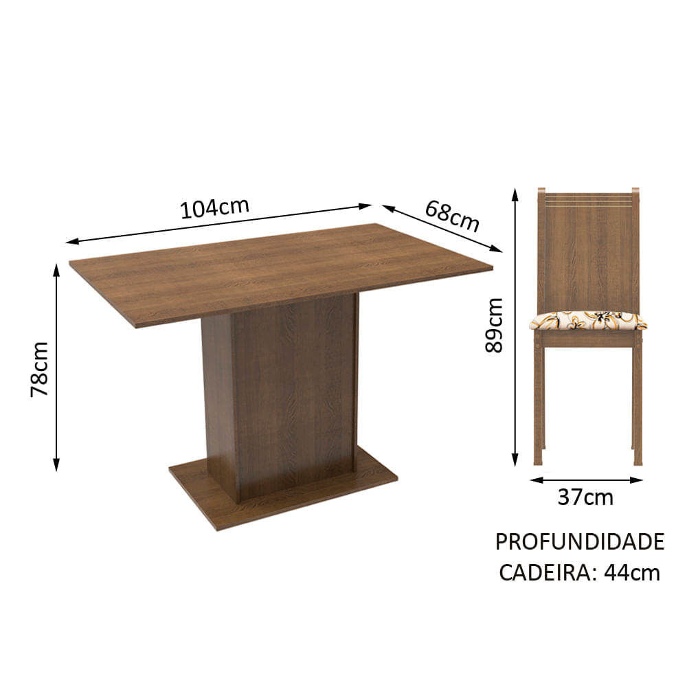 Conjunto Sala de Jantar Madesa Luana Mesa Tampo de Madeira com 4 Cadeiras Rustic/Lírio Bege Cor:Rustic/Lírio Bege