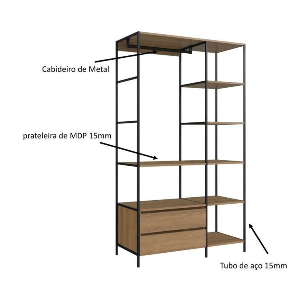 Miniatura Quarto Estilo Industrial com Guarda Roupa Closet de 2 Gavetas  e  2 Mesas de Cabeceira com 1 Gaveta Mel / Grafite