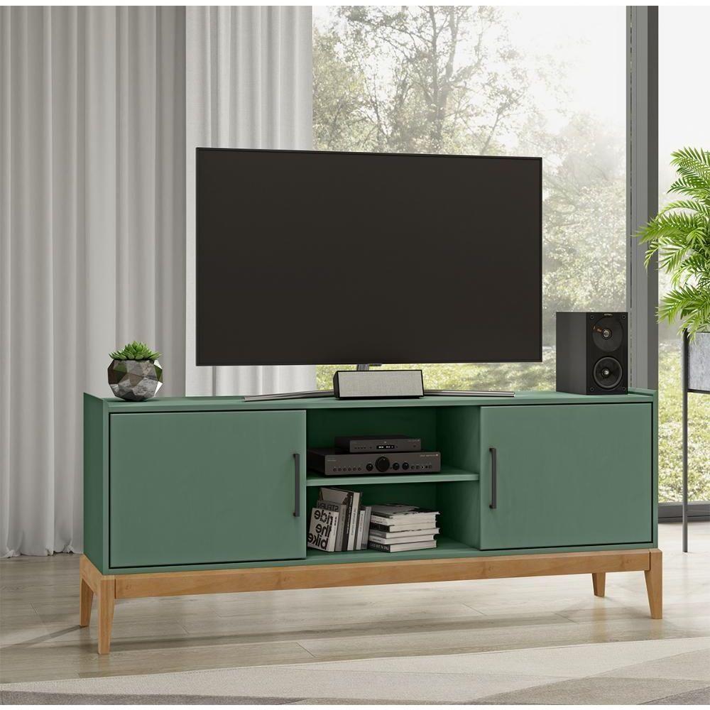 Conjunto Sala De Estar 4 Pç Mdf/madeira Milao 2 Verde Freijo Fnt Verde Freijo