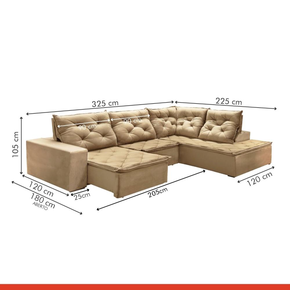 Miniatura Sofá de Canto com Chaise 3 Lugares M136 Martins Estofados Veludo/Bege