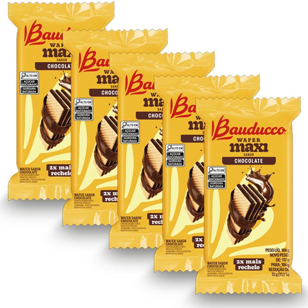 Miniatura Biscoito Wafer Maxi Bauducco Chocolate Kit 5 Pacotes De 104G