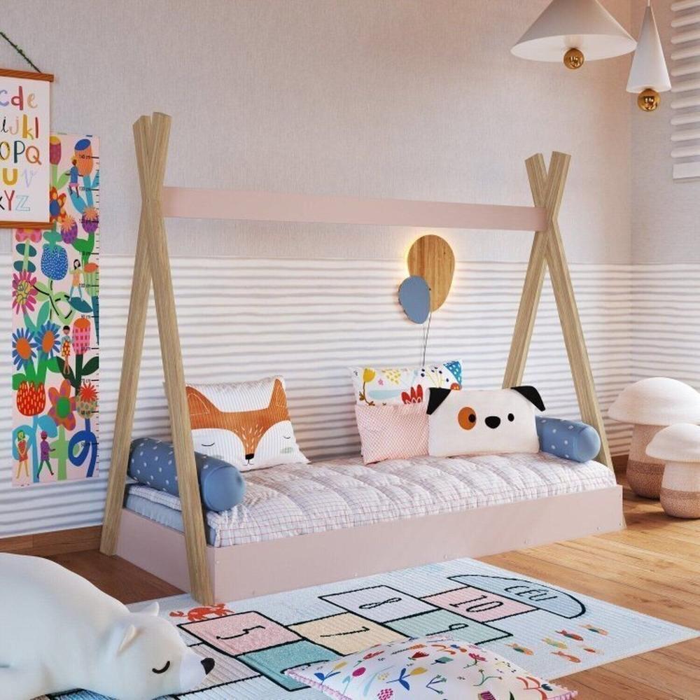 Miniatura Cama Infantil Cabana Solteiro com Colchão Itapuã/Rosa