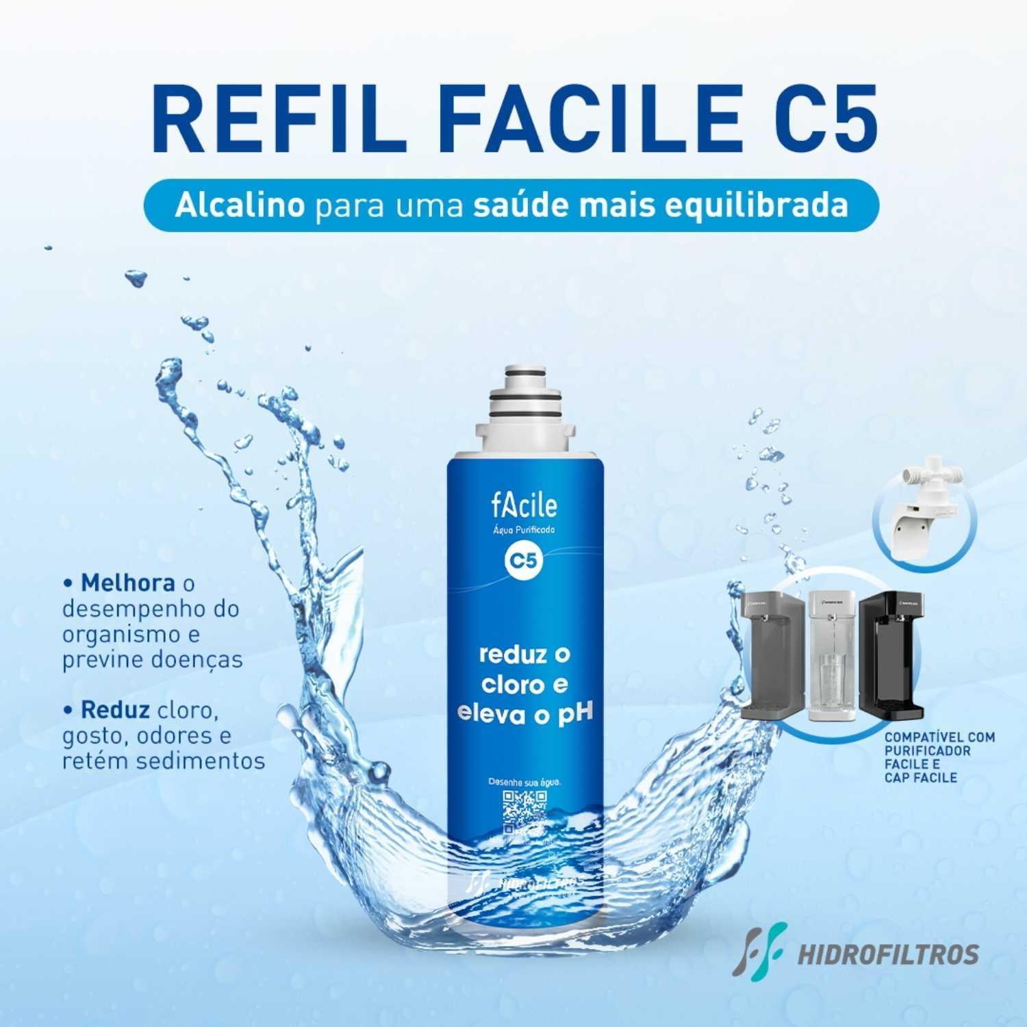 Miniatura Kit 2 Refil C5 Filtro Agua Purificador Facile Mangueira Cap