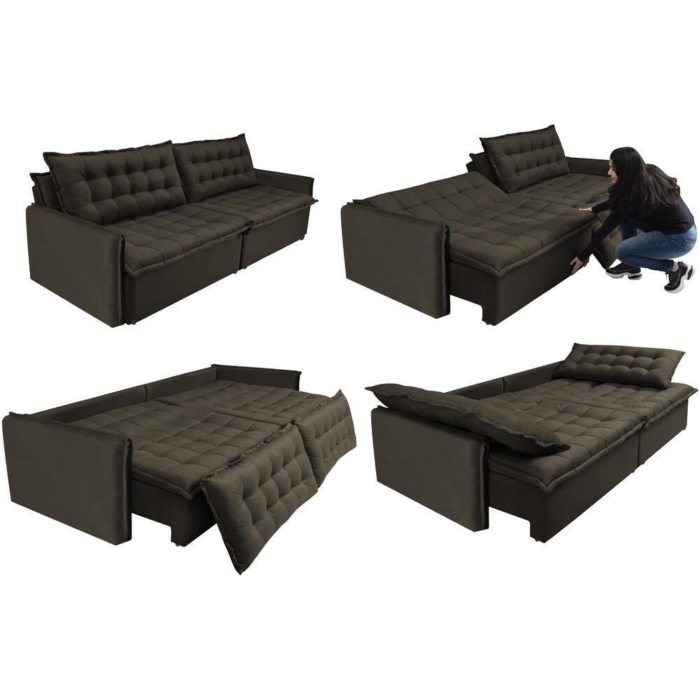 Miniatura Sofá Sem Caixa Retrátil E Reclinável 1,75m Cama Inbox Versátil Suede Velusoft Café