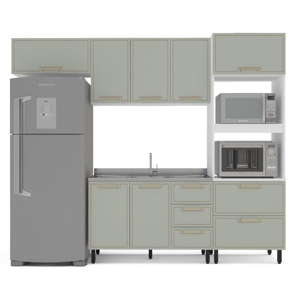 Miniatura Cozinha Completa 4 Peças 224,5cm X 270cm Amara Branco/Verde Oliva