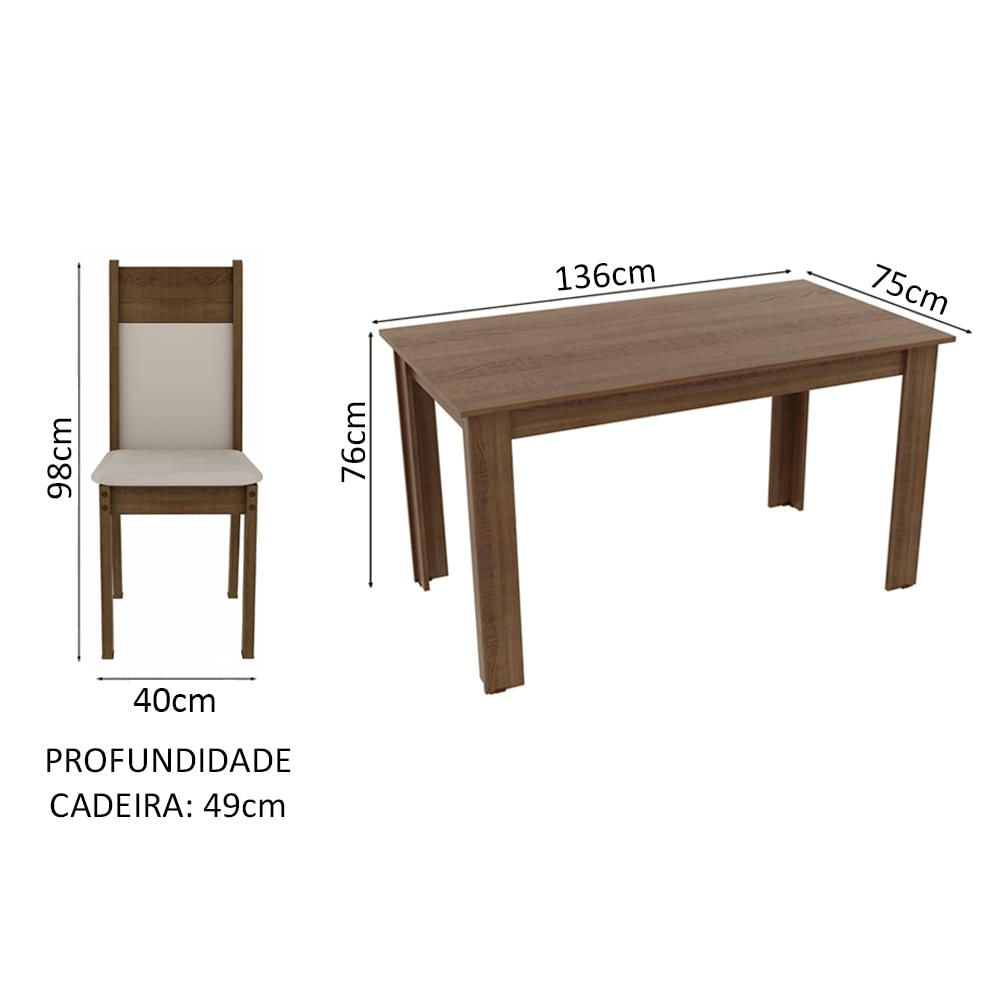 Miniatura Conjunto Sala de Jantar Madesa Jaíne Mesa Tampo de Madeira com 6 Cadeiras Rustic/Crema/Pérola
