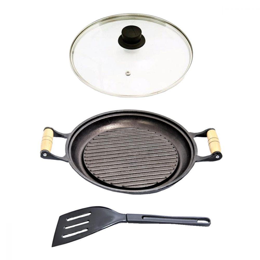 Miniatura Chapa Grill Redonda Antiaderente Alça T/V 23X23Cm E Espátula