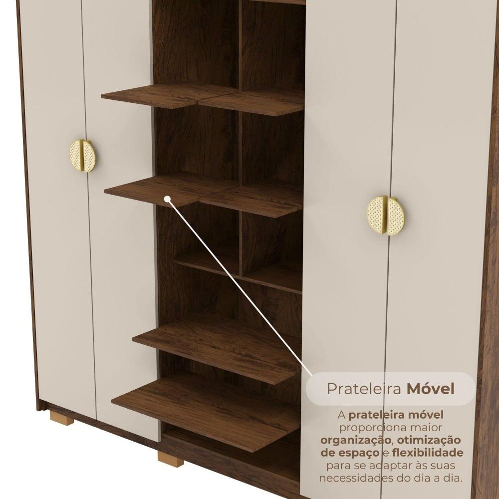 Guarda-roupa 6 Portas 4 Gavetas Noronha Imbuia/Fendi