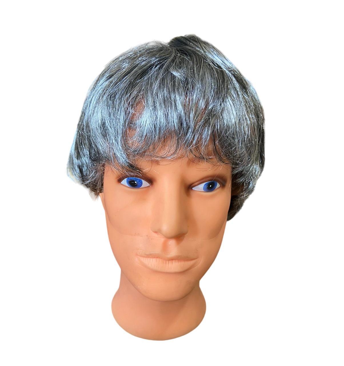 Miniatura Peruca Curta Sintética Grisalha Escura Feminina/ Masculina