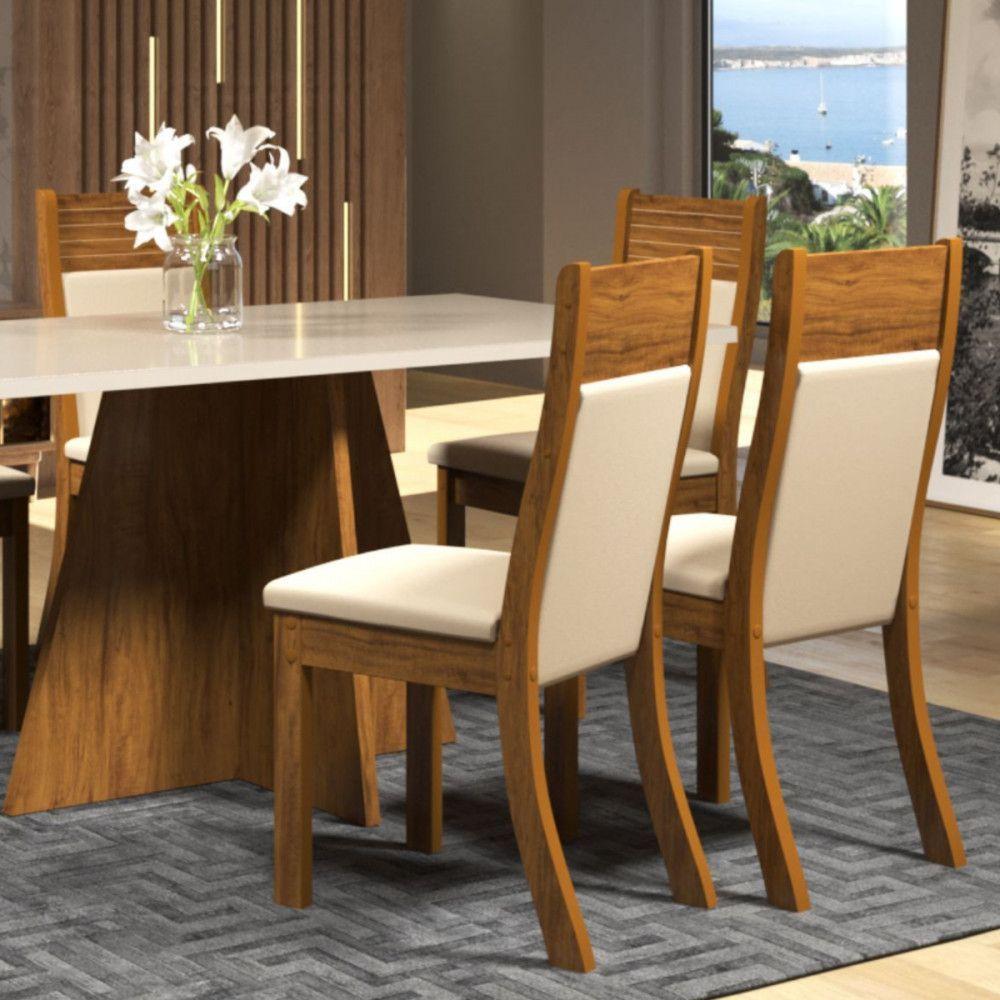 Miniatura Mesa Dailus Com 6 Cadeiras Roma Imbuia Tecido Veludo Pastel Viero Imbuia/blonde Off White