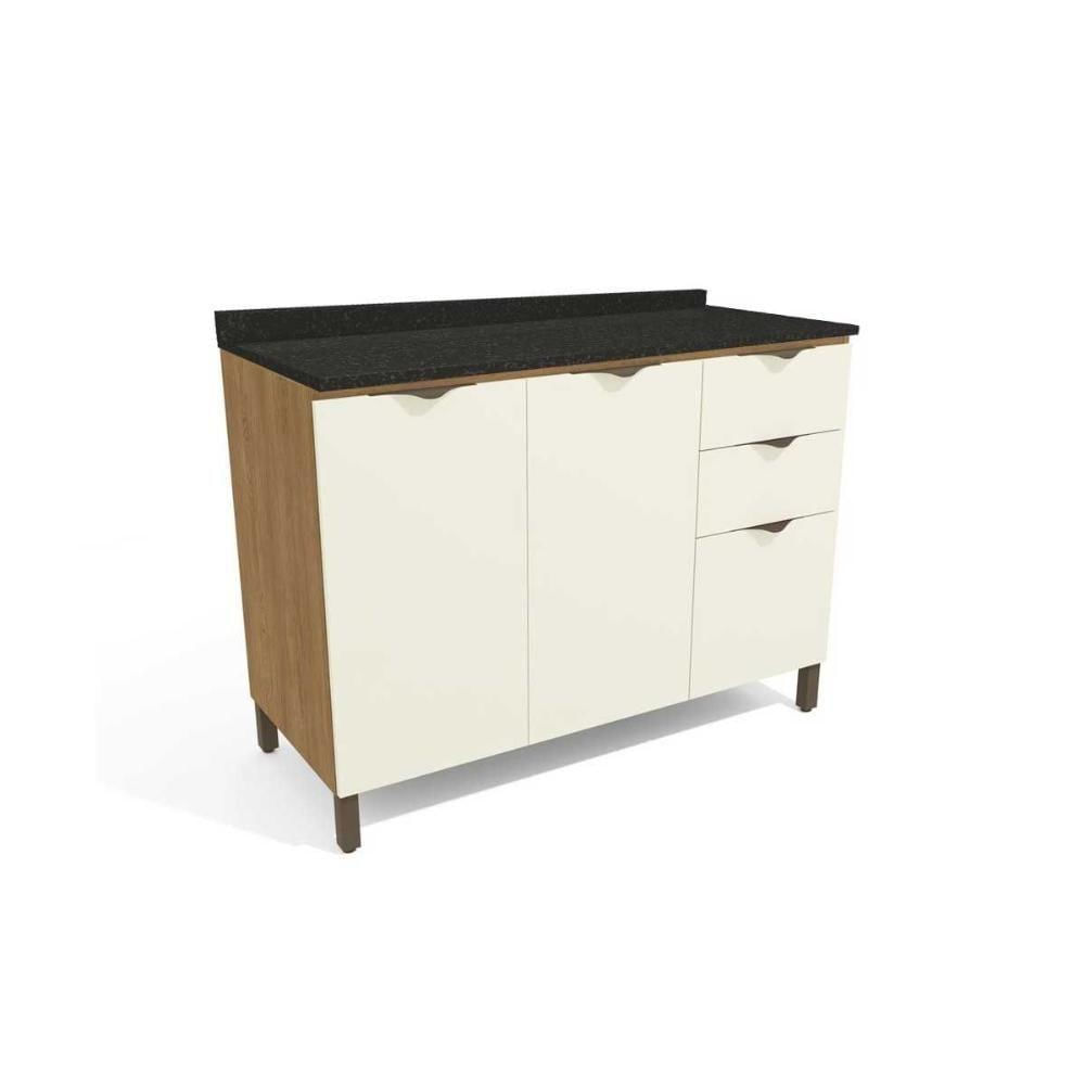 Miniatura Gabinete De Cozinha Modulado Balcão Lótus J725 3 Gavetas E 2 Portas C-tampo 120cm Freijo-off White-preto Brilho - Kappesberg