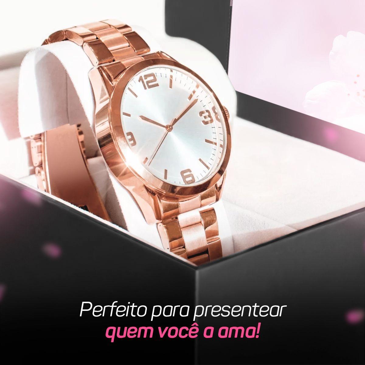 Miniatura Relogio Feminino Rosê Aço Inox + Pulseira Pandora Prova