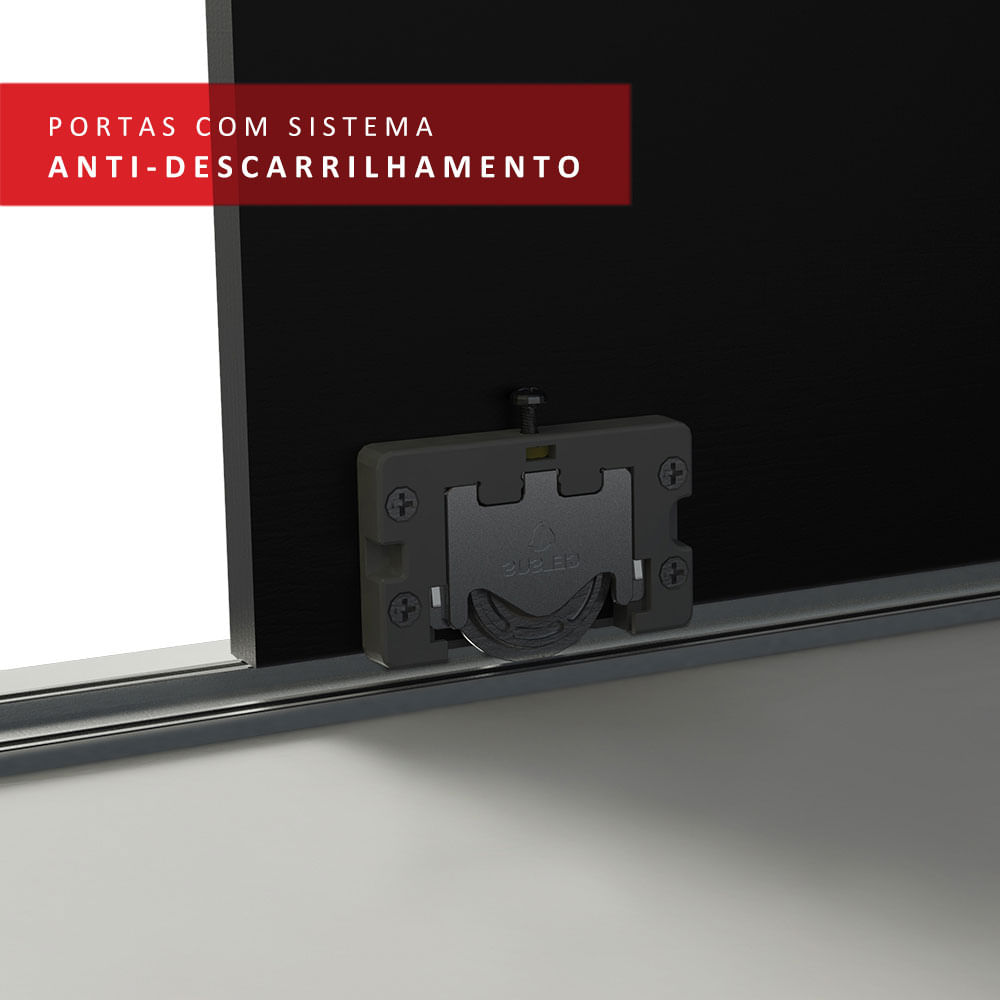 Guarda-Roupa Casal Madesa Kansas 3 Portas de Correr de Espelho 3 Gavetas Branco/Preto Cor:Branco/Preto