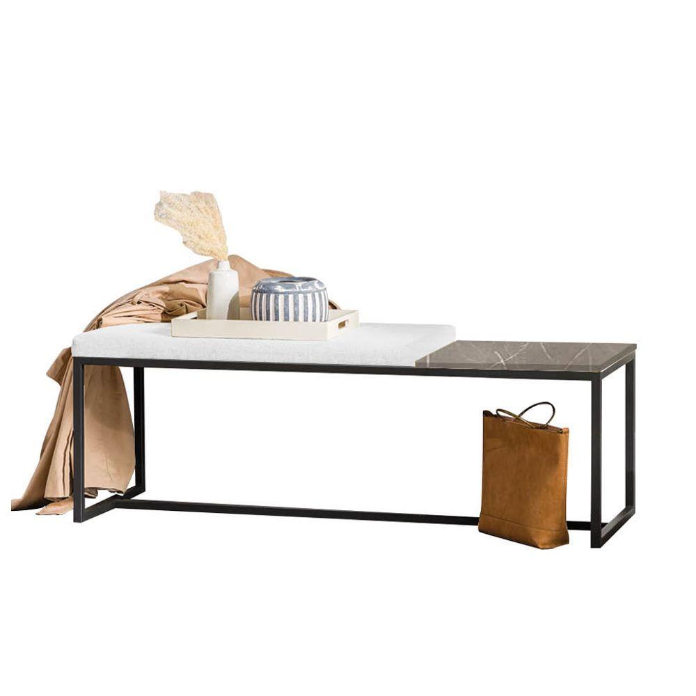 Miniatura Banco Recamier Puff 160cm Industrial Preto Corino Branco Tampo Quadrado Mdf Marmorizado