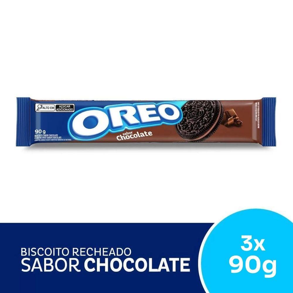 Miniatura Biscoito Oreo Recheado Chocolate Kit 3 Pacotes De 90G