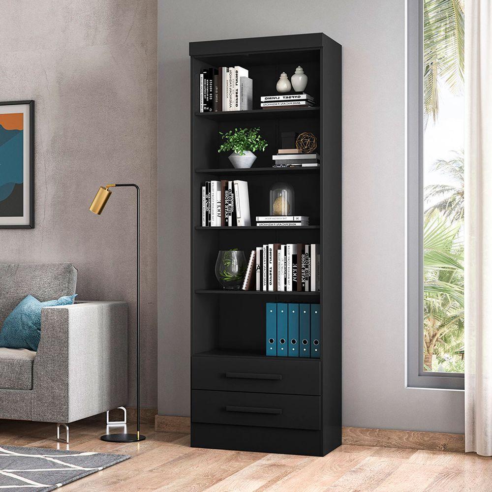 Miniatura Livreiro Com 2 Gavetas E 5 Prateleiras Cor Preto Qmovi