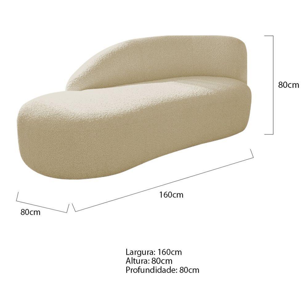 Miniatura Divã Recamier Curvo Luna 160cm Lado Esquerdo Suede Cor Bege