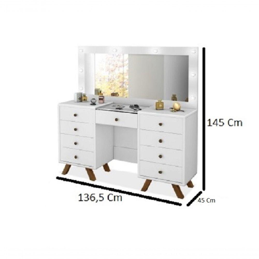 Miniatura Penteadeira Camarim Branca Mdf Alto Padrão Led Espelho