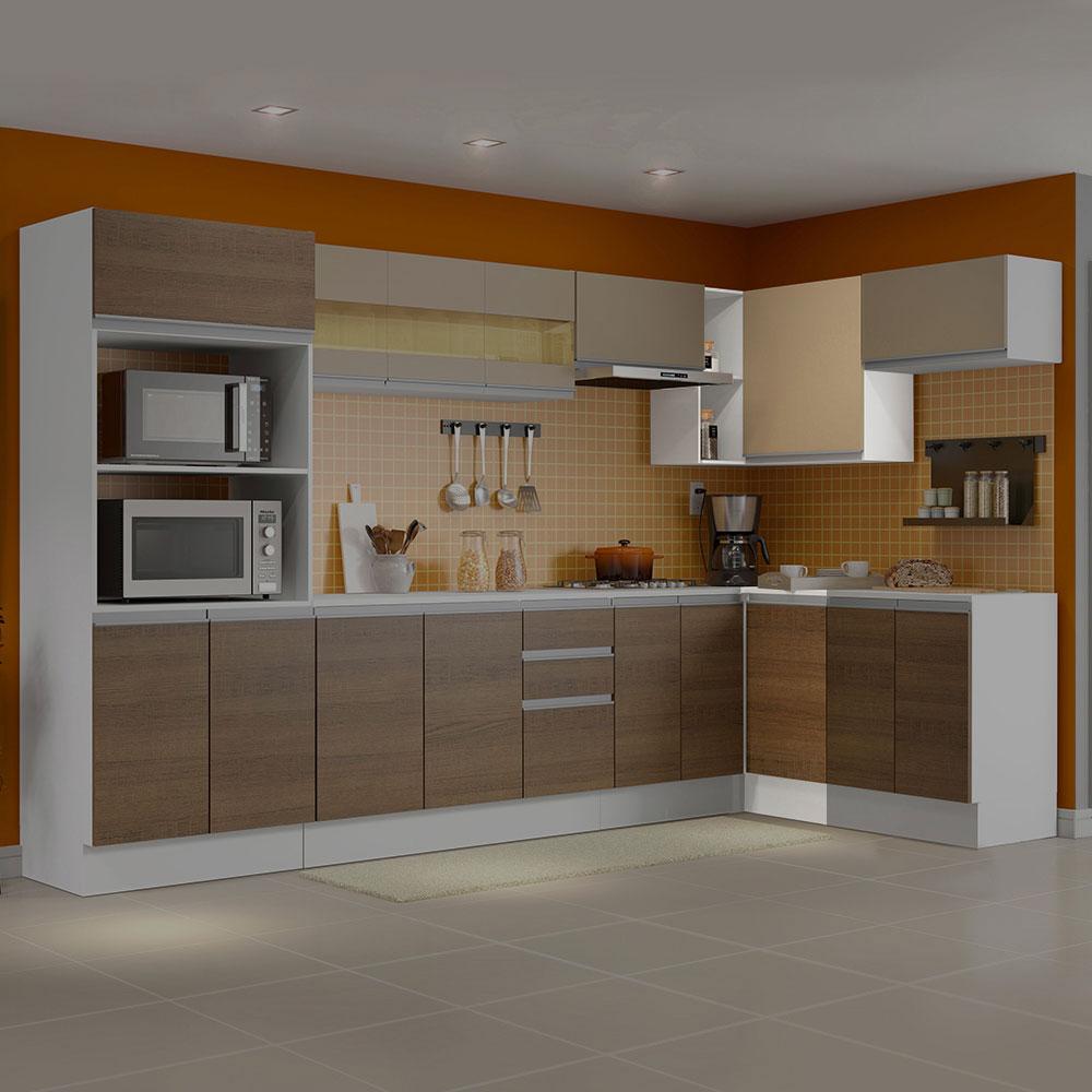 Miniatura Kit Armário de Cozinha de Canto Reto 2 Portas e Nicho com Tampo 100% MDF Branco/Rustic/Crema Smart Madesa Branco