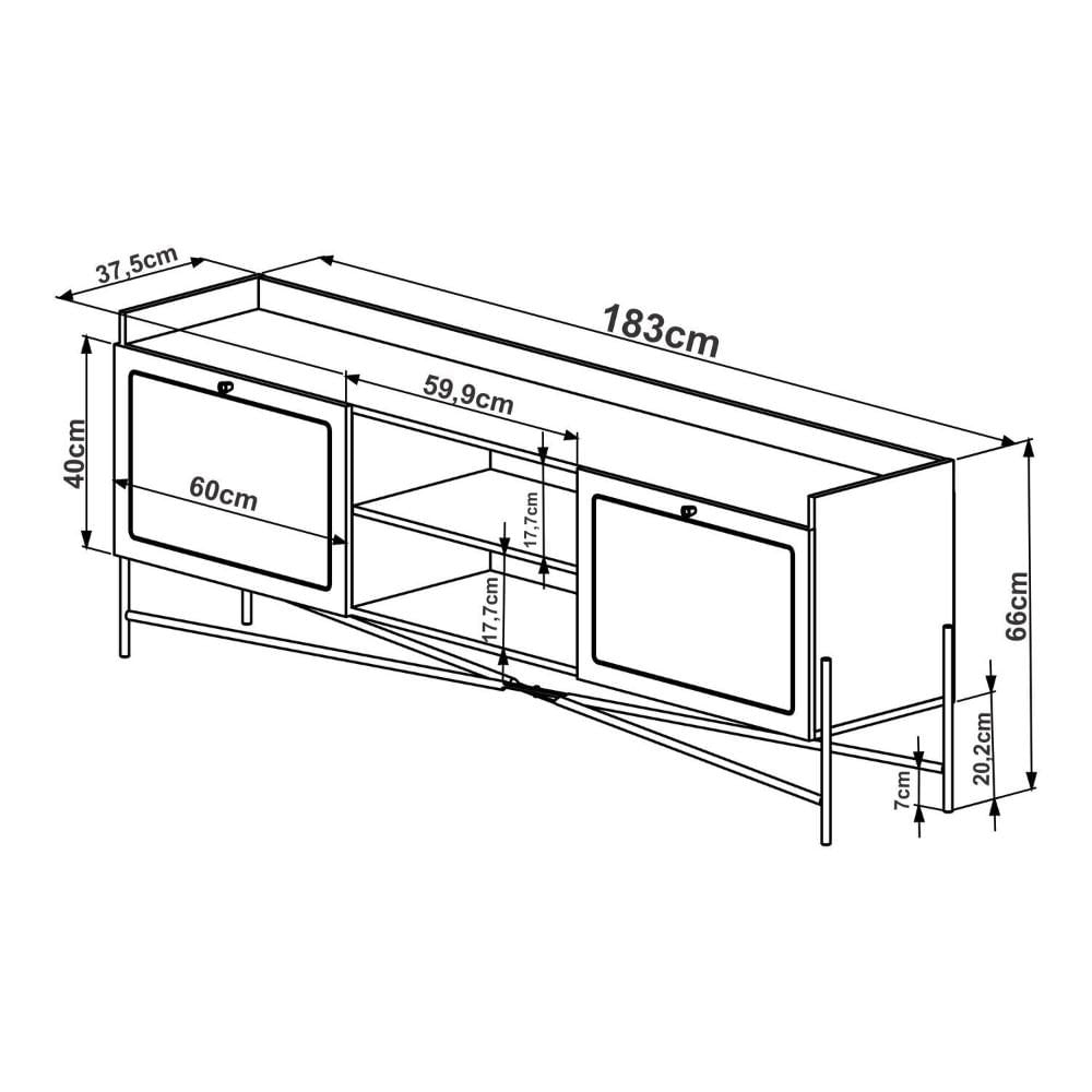 Rack para TV 65 Polegadas 2 Portas 183cm Palhinha Pé Metal  Oslo Nero/Dourado