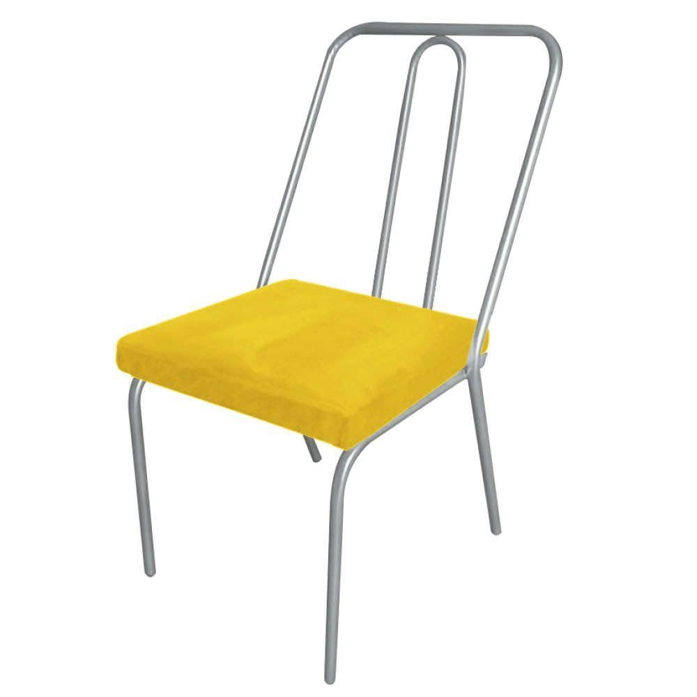 Miniatura Kit 03 Cadeira De Jantar Drika Ferro Prata Sintético Amarelo