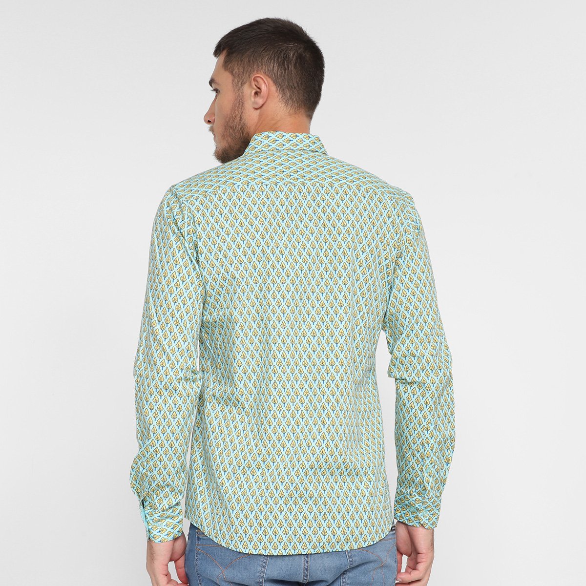 Miniatura Camisa Manga Longa Pacific Blue Estampada Masculina Azul - G