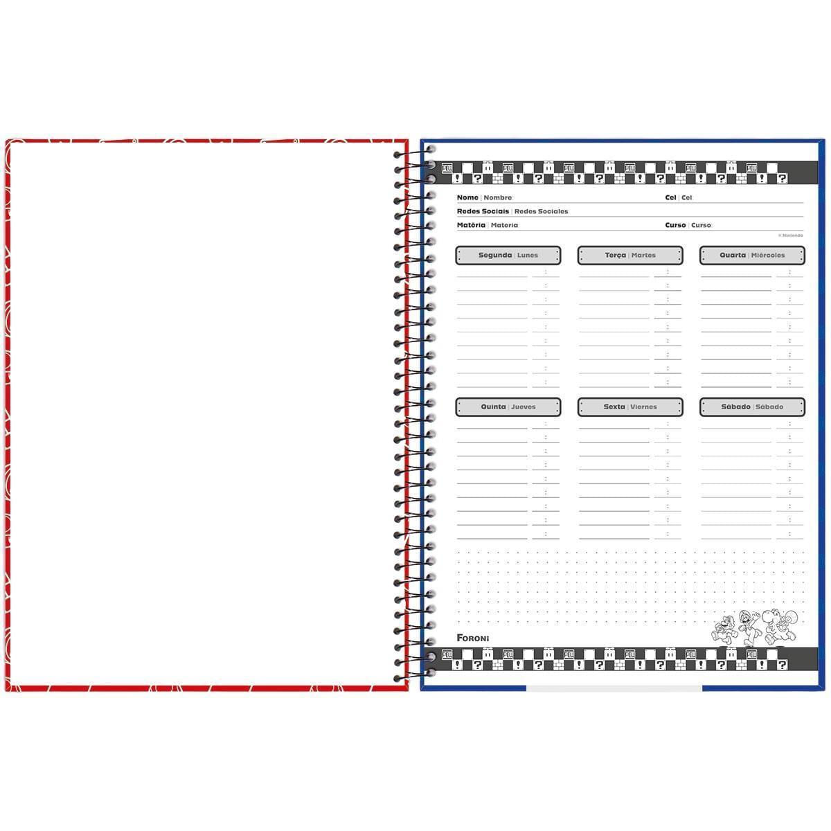 Miniatura Caderno Super Mario Bros Capa Dura Espiral 1 Matéria Escolar