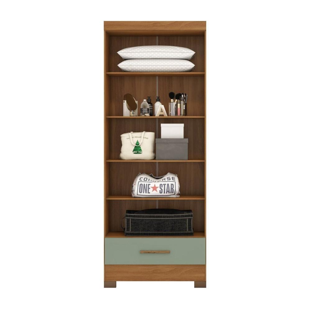 Miniatura Guarda-roupa 2 Portas 1 Gaveta Smart Plus Espresso Móveis Cinamomo / Verde