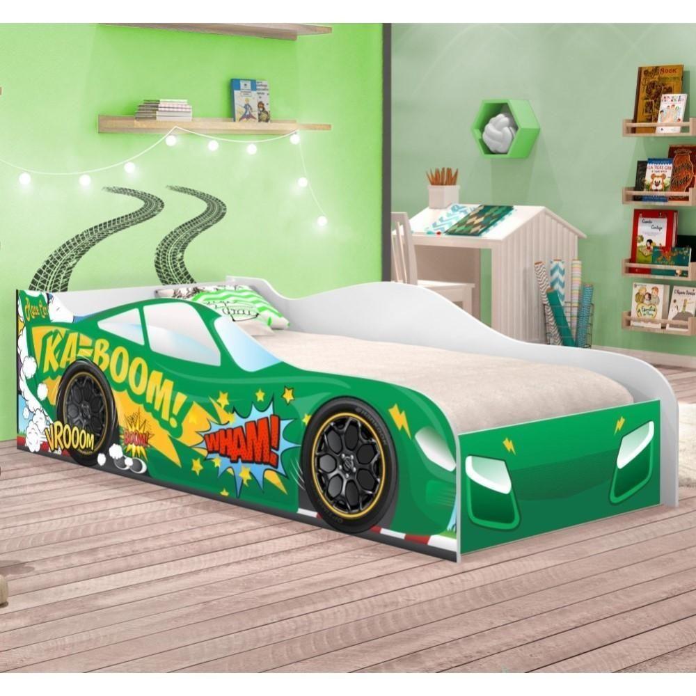 Miniatura Cama Carro Kaboom Verde Solteiro Com Colchão
