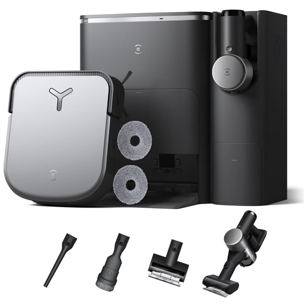 Miniatura Aspirador Robô com Sucção Forte de 8000Pa, Água Quente e Esvaziamento Automático, 110V, ECOVACS X2 OMNI Combo, Preto