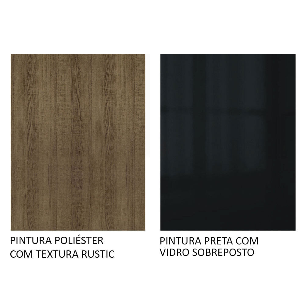 Miniatura Ilha de Cozinha com Bancada e Balcão 120 cm Rustic/Preto Lux Madesa Cor:Rustic/Preto