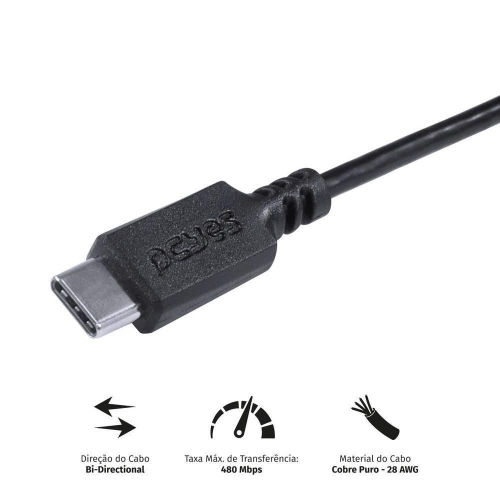 Miniatura Cabo Usb Tipo C 2.0 Para Usb Tipo C 2.0 1m Preto - Pucp-01