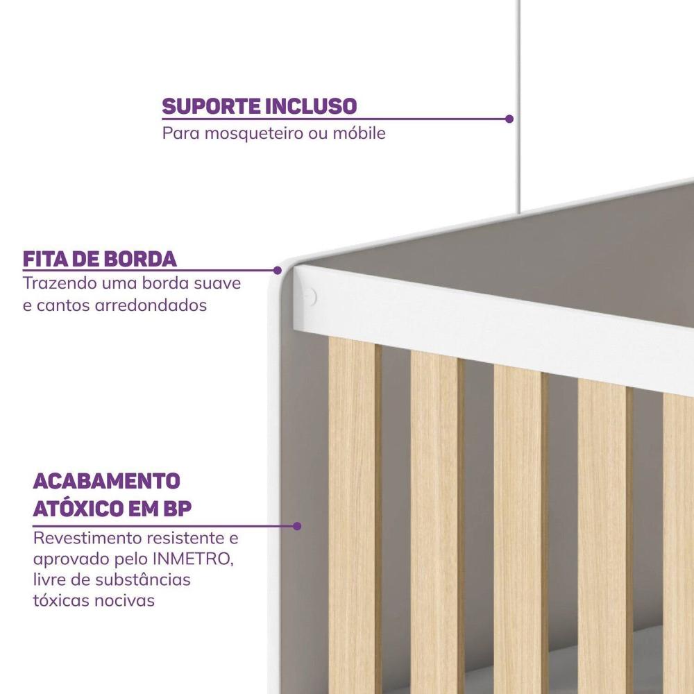 Berço Cama Multifuncional Auri com 2 Gavetas e Cama Auxiliar Casatema Carvalho Mel/Branco