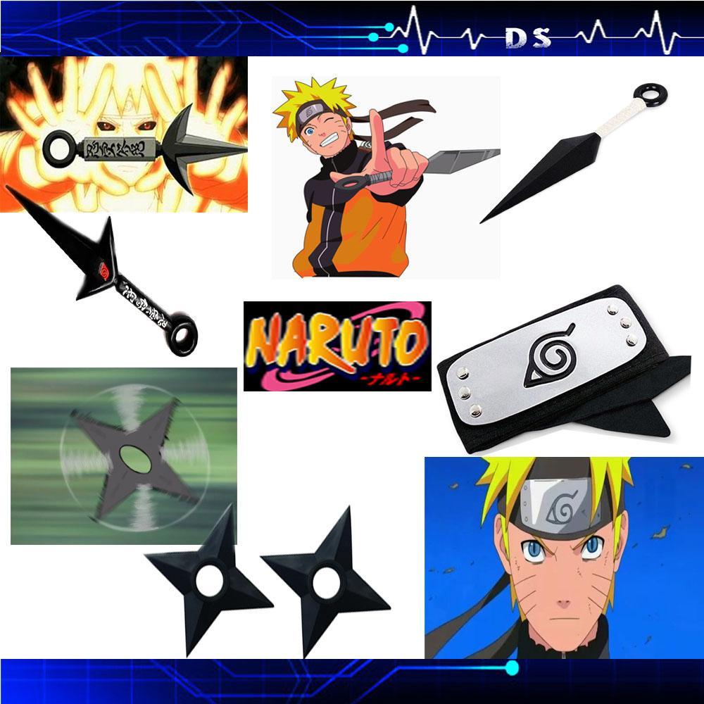 Miniatura Boneco Do Naruto Kit Bandana + Kunai + Shuriken Preto