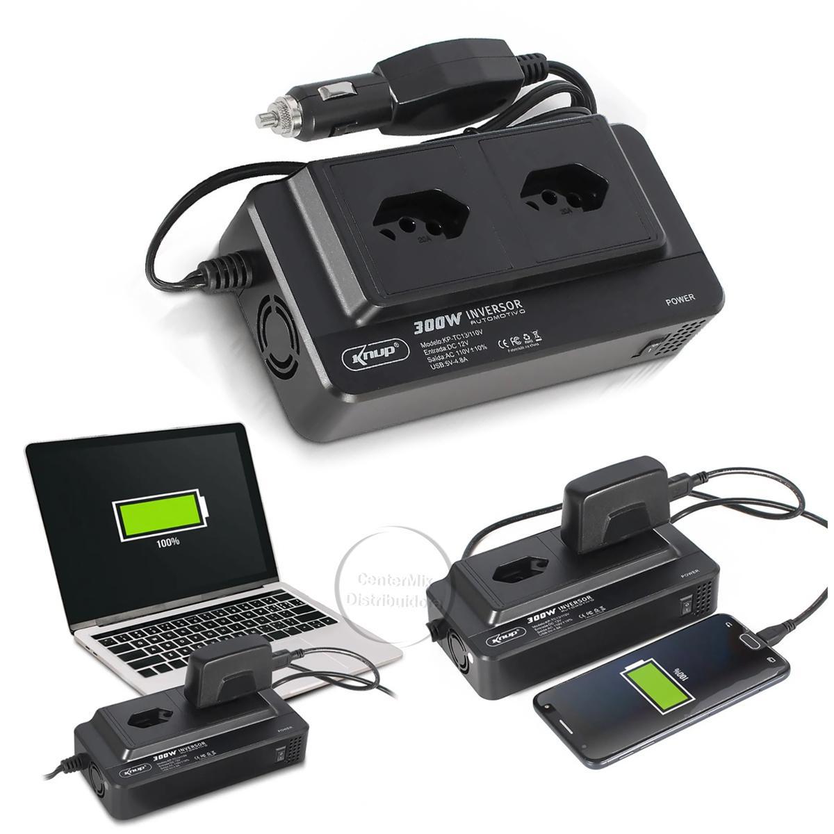 Miniatura Inversor 12V Para 110V 300W Conversor Tensão E Usb 4 Portas