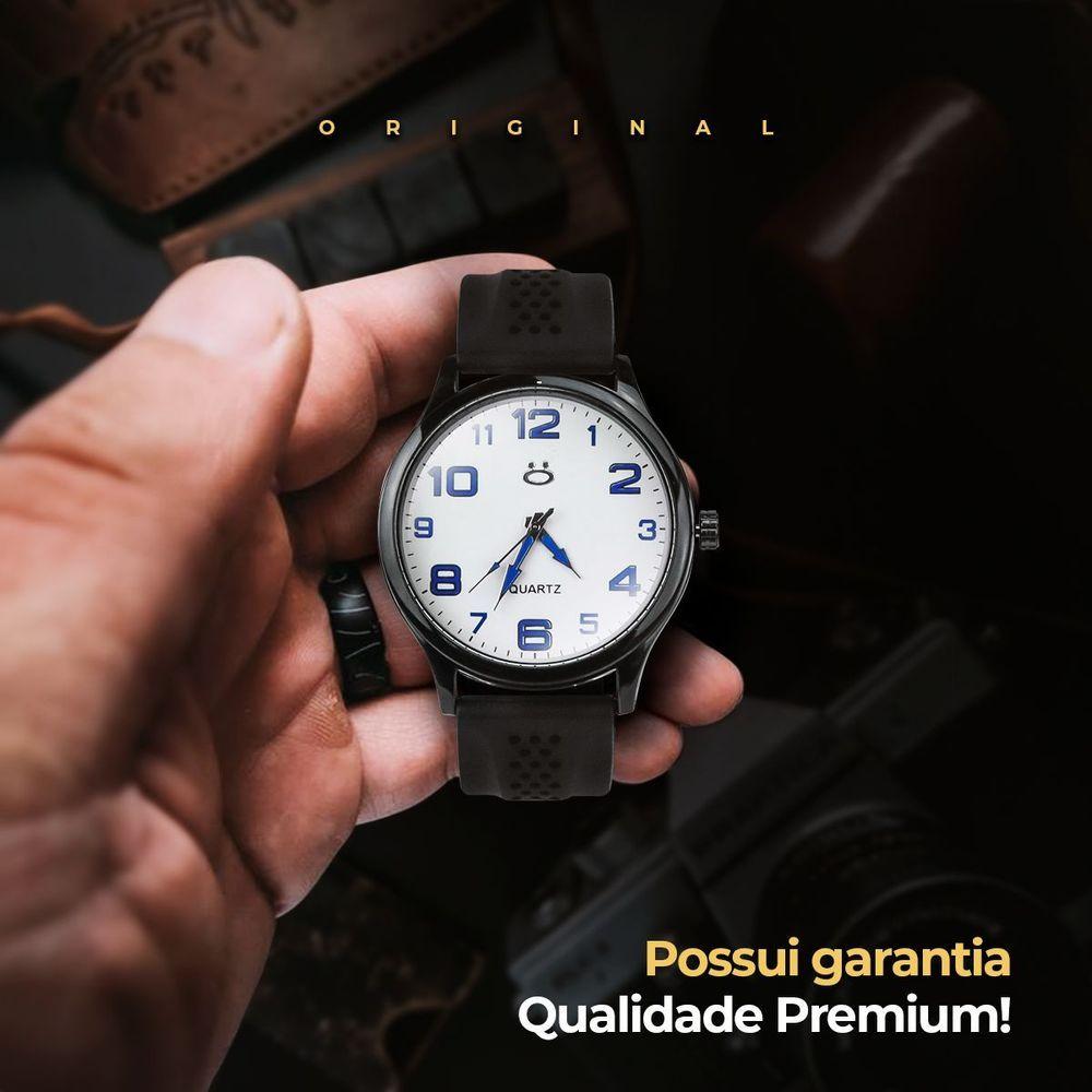 Relogio Masculino Aco Preto + Cordao Crucifixo Robusto Preto