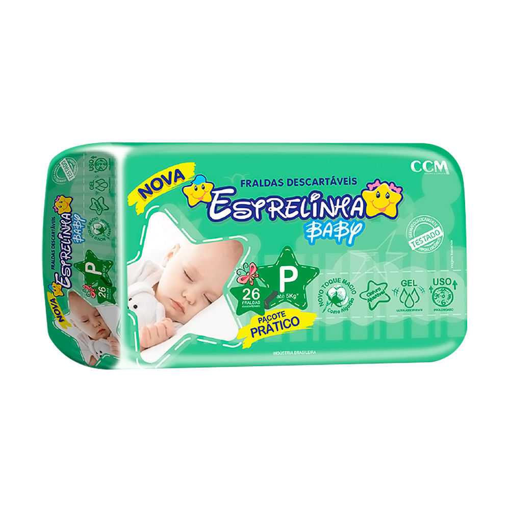 Miniatura Fralda Estrelinha Baby Tamanho P Pacote Prático 26 Fraldas Descartáveis