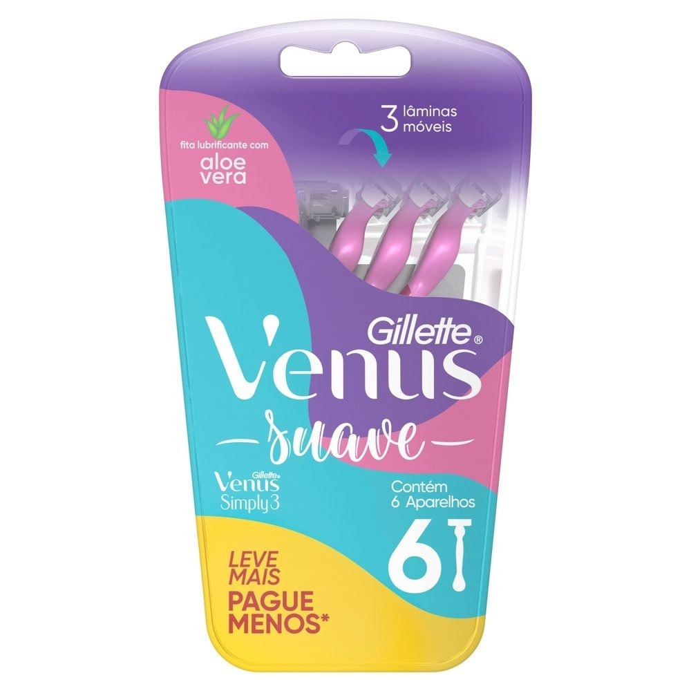 Miniatura Aparelho Depilatório Gillette Venus Suave Leve 6 Unidades Pague 5