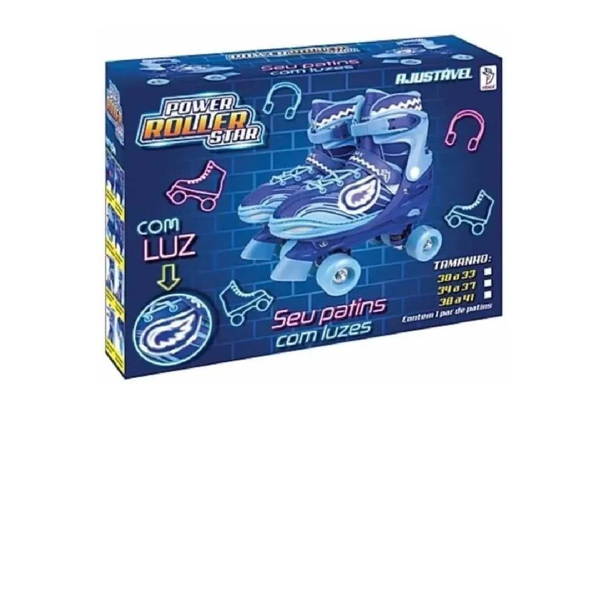 Miniatura Patins Roller 4 Rodas Com Luz 34 A 37 Ajustável Azul