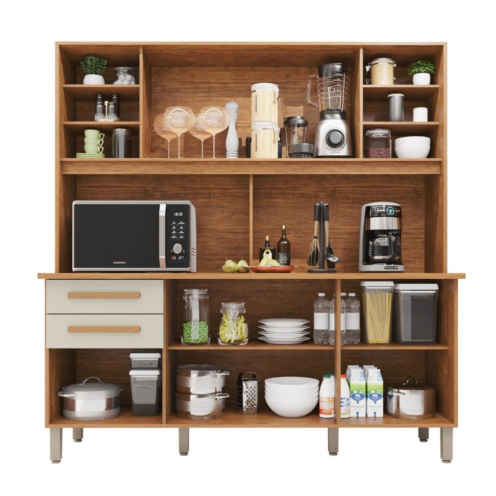 Miniatura Armário de Cozinha 6 Portas 2 Gavetas Adelle Yescasa Cinamomo/Off-White