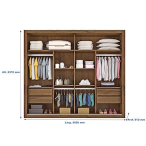 Guarda-Roupa Casal Móveis Europa Londres Flex com Espelho, 2 Portas de Correr e 4 Gavetas - 205cm de largura Brauna/Off White